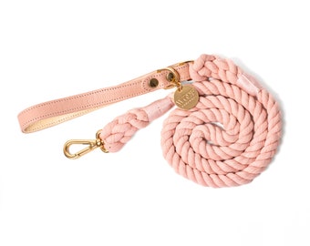 Handmade Italian Leather & Rope Dog Leash - Blush Collection