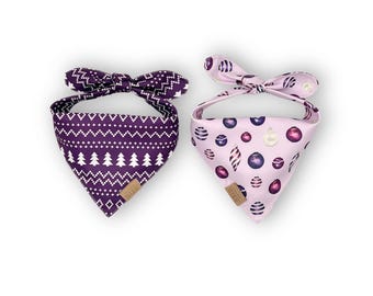 Reversible Dog Bandana Ugly Sweater Trees | Purple Ornaments | Sugar Plum Christmas Collection
