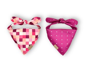 Reversible Dog Bandana Pink Checkerboard | Dots | Melody Collection