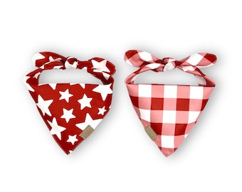 Reversible Dog Bandana Red Stars | Gingham | Patriotic Collection