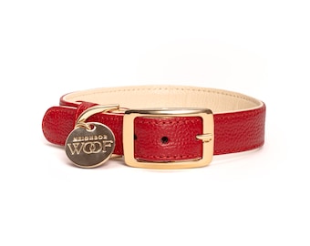 Handmade Italian Leather Dog Collar - Red Rose Collection