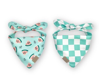 Reversible Dog Bandana Summer Watermelons | Aqua Checkerboard | Summer Vibes Collection