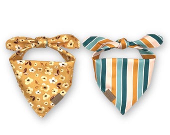 Reversible Dog Bandana Golden Floral | Stripes | Sunrise Floral Collection