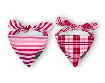Dog Bandanas Pink Stripes  | Valentine Plaid | Some Like It Hot Pink Collection (2 Pack)