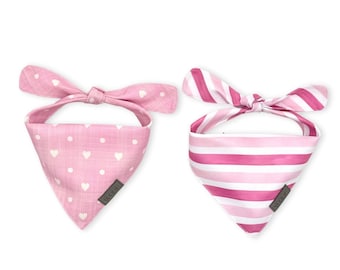 Dog Bandanas Sketch Hearts  | Pink Stripes | Sweetest Thing Collection (2 Pack)