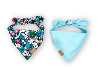 Reversible Dog Bandana Tropical Wildflowers | Lagoon Blue | Wildflowers Collection