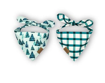 Reversible Dog Bandana Winter Forest | Teal Gingham | Forest & Frost Collection