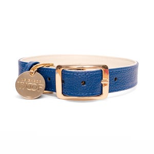 Handmade Italian Leather Dog Collar - Cobalt Collection