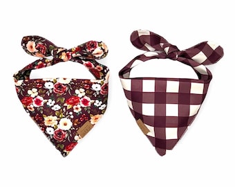 Reversible Dog Bandana Fall Floral | Maroon Plaid | Felicity Collection