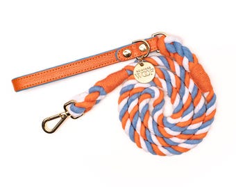 Handmade Italian Leather & Rope Dog Leash - Sunset Collection