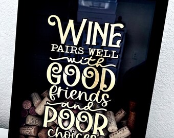 Custom Wine Lovers' Shadow Box - Durable Bar Decor, Personalized Gift for Connoisseur, Removable Back and top slide opening