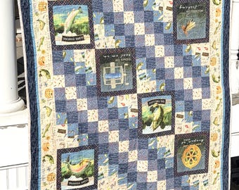 Handmade full/twin quilt for a fisherman!