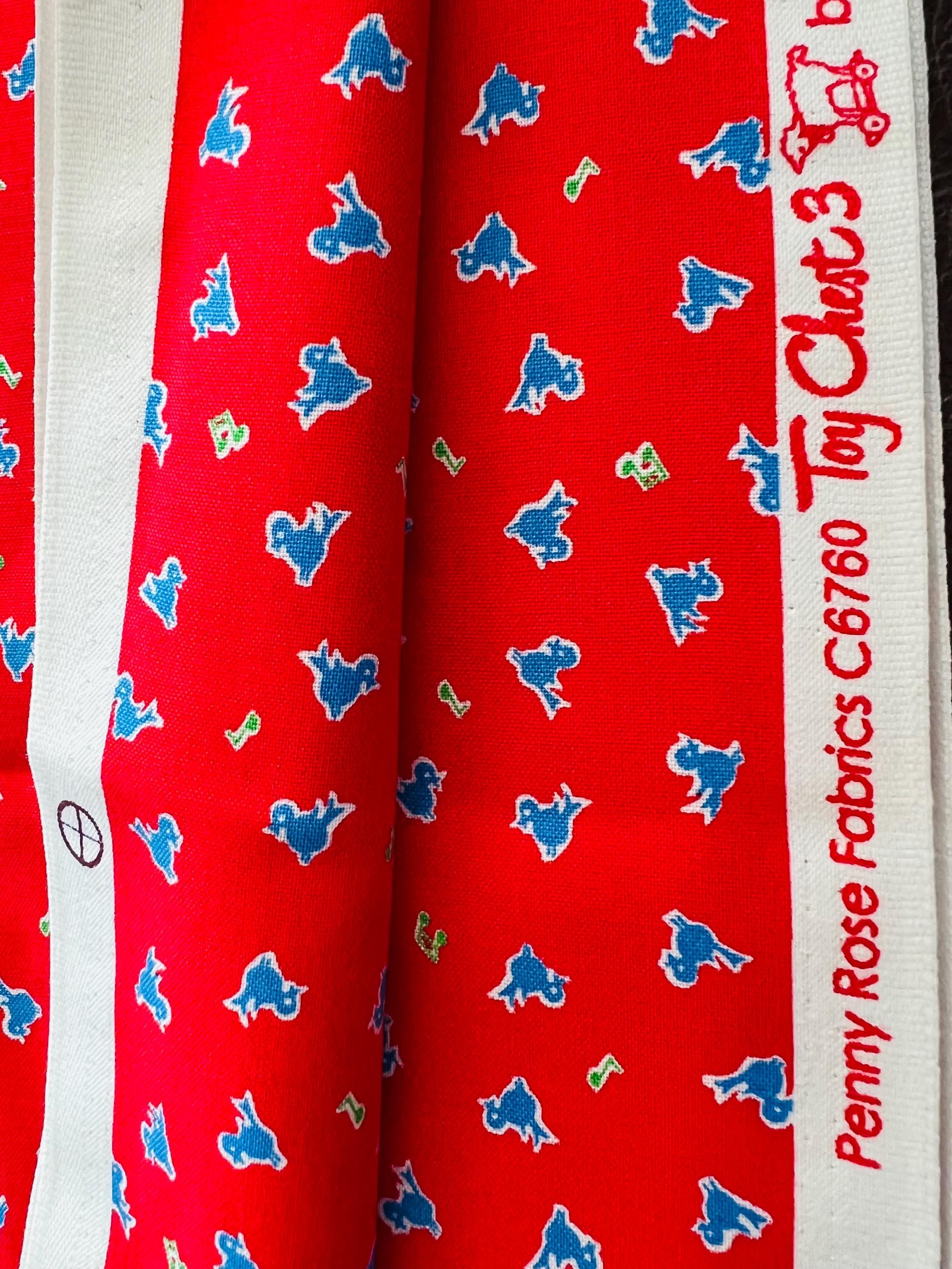 30s Retro Fabric, Penny Rose Toy Chest 3, Red With Blue Birds (1/2 Yard)