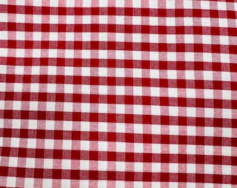 Red and White Gingham Fabric, 1/4" Check, 100% Cotton
