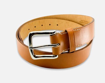 Cinturón de cuero inglés de brida cosido a mano de 38 mm (1,5") – Hecho a mano, hebilla de latón macizo, cinturón clásico informal
