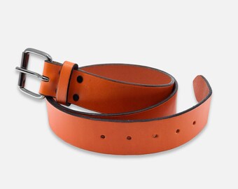 Ceinture en cuir avec bride anglaise de 1,57 po. (40 mm) - Fait main, boucle en laiton massif, ceinture décontractée classique