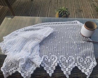 Crochet curtain with hearts