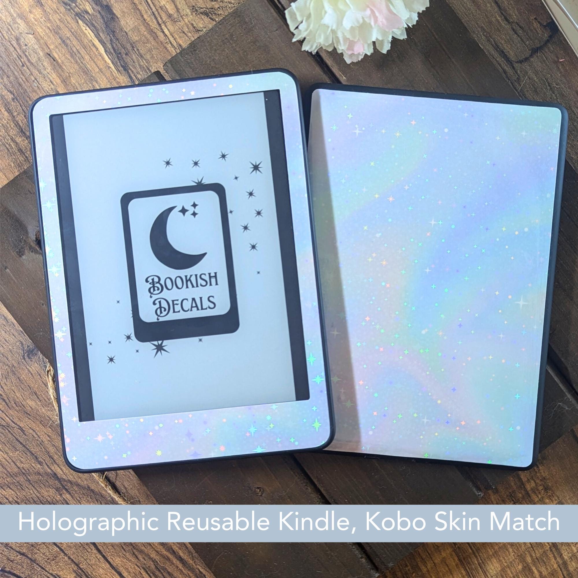 Pastel Galaxy Star Glitter Holographic Skin, Blue, Pink Sparkles Reusable Amazon Kindle or Kobo decal, Paperwhite, oasis, Libra, Boox