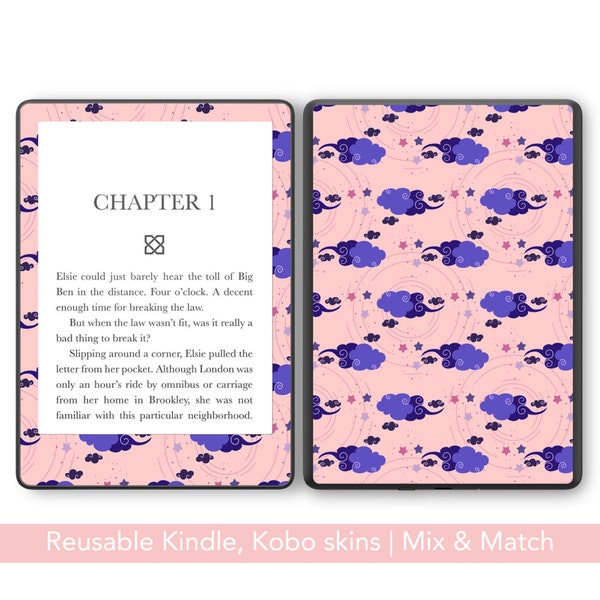 Pastel Clouds Reusable Amazon Kindle skin, Pink, purple Kobo decal, decorate your Paperwhite, oasis, Libra