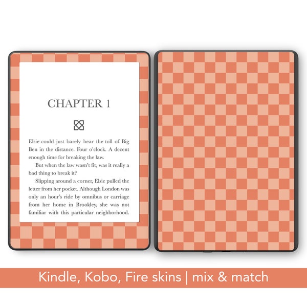 Orange checkered Reusable Amazon Kindle skin, Kobo decal, decorate your Paperwhite, oasis, Libra