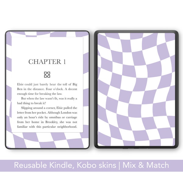 Purple Checkered Reusable Amazon Kindle skin, Kobo decal, decorate your Paperwhite, oasis, Libra