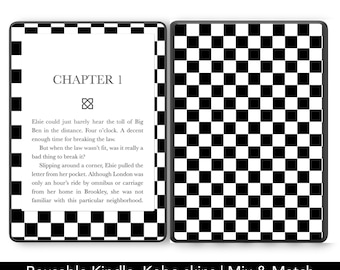 Piel de Amazon Kindle reutilizable a cuadros en blanco y negro, calcomanía Kobo, decora tu Paperwhite, oasis, Libra