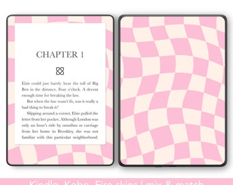 Pink Checkered Reusable Amazon Kindle skin, Kobo Skin, decorate your Paperwhite, oasis, Libra
