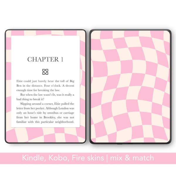 Roze geruite herbruikbare Amazon Kindle-skin, Kobo-sticker, versier je Paperwhite, oase, Weegschaal