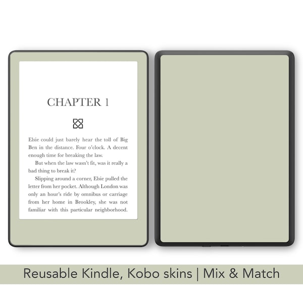 Light Sage Green Reusable Amazon Kindle skin, Kobo decal, decorate your Paperwhite, oasis, Libra