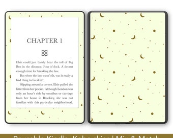 Skin pour Kindle d'Amazon réutilisable lune dorée, décalcomanie Kobo céleste jaune, décorez votre Paperwhite, oasis, Balance