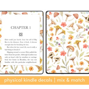Kindle Decal, Kobo Skin | Reusable Decorate Cover Front & Back Separate, mushrooms flowers