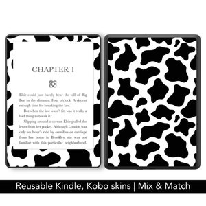 May include: A black and white cow print design for a Kindle or Kobo e-reader skin. The design is a mix and match pattern that can be used to customize your e-reader.