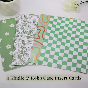 4 insteekkaarten voor hoesjes voor Kindle, Kobo, Amazon Fire | Achterkant versieren, groen, geruit, wervelingen