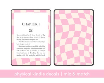 Kindle, Kobo Decal Skin Decorate Cover Front & Back Separate, pink peach yellow pastel checkered cute y2k