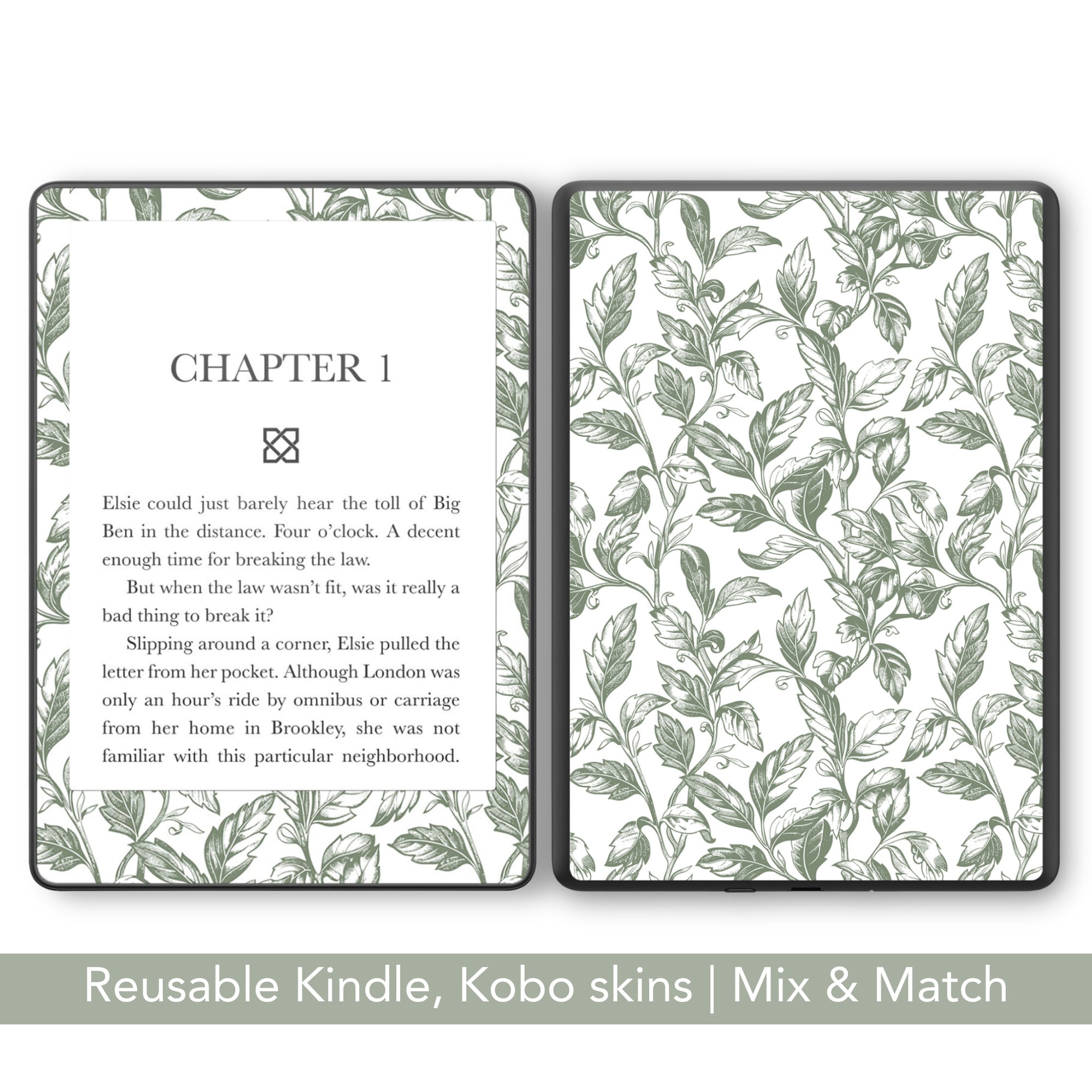Kindle & Kobo Skin Reusable | Regency Leaves Amazon Green Decal, Decorate your Paperwhite, oasis, Libra, Boox