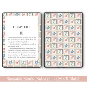 Quiltmönster Kindle, Kobo, Boox Skin återanvändbart, rosa blå blommig lapptäcke dekal, Decorate Paperwhite 11:e generationen, Oasis, Libra, Scribe, Clara
