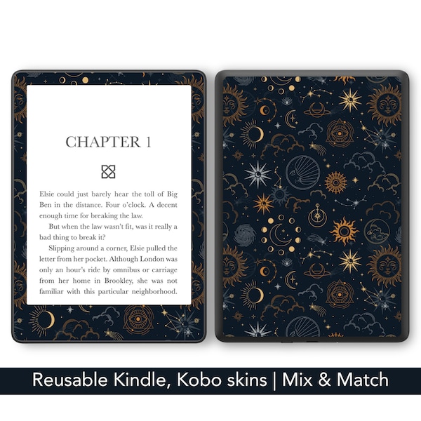 Dark Zodiac Reusable Amazon Kindle skin, celestial witchy Kobo decal, decorate your Paperwhite, oasis, Libra