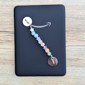 Colorful Stars Strap for Kindle, Kobo, Boox, Tablet Silver Handle | Yellow Beaded Adhesive for Tablet Ereader Case | Handmade Bookish Gift