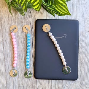 Pearl Strap for Kindle, Kobo, Boox, Tablet Handle | Pink, White Beaded Adhesive for Ereader Case | Handmade Reading Bookish Gift Tablet