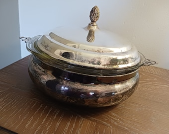 Vintage Sheffield Silver Co/Pyrex Casserole Serving Bowl