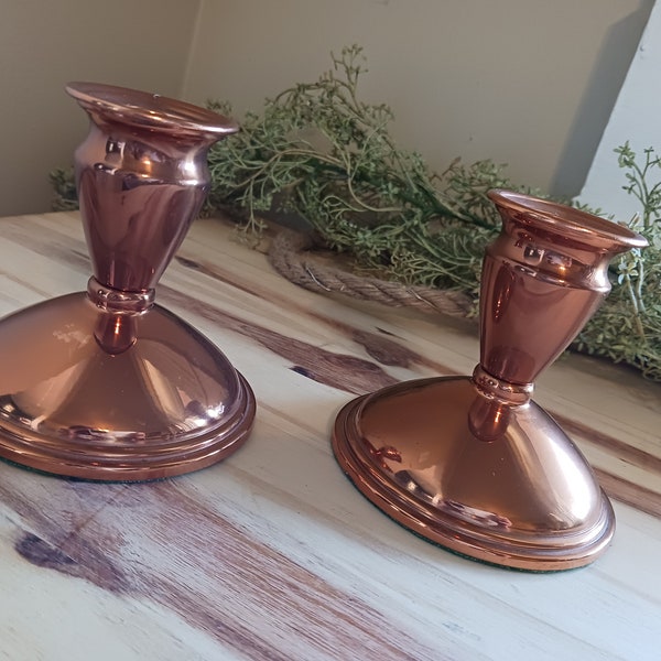 Set of 2 Copper Colored Tapered Candle Holders Elegant Candle Holders