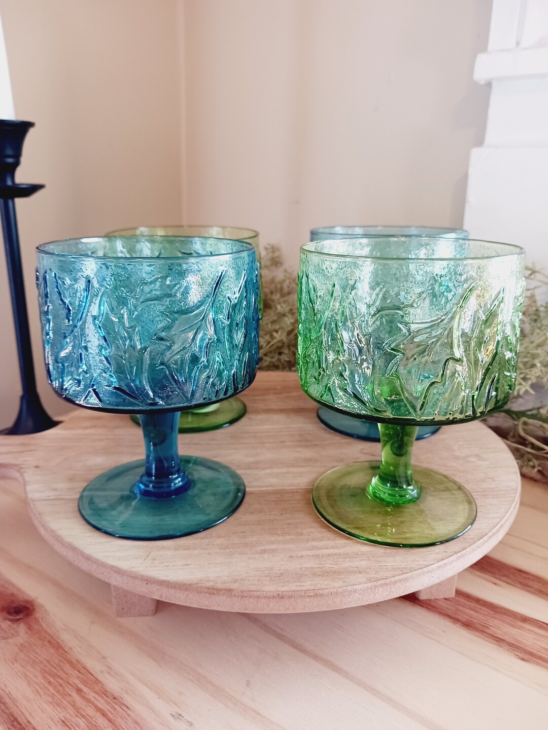 Classic Mikasa Leaf Embossed Glassware Set of 4 Vintage Etsy