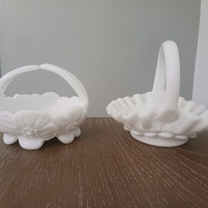 Vintage Set of 2 White Milk Glass Baskets