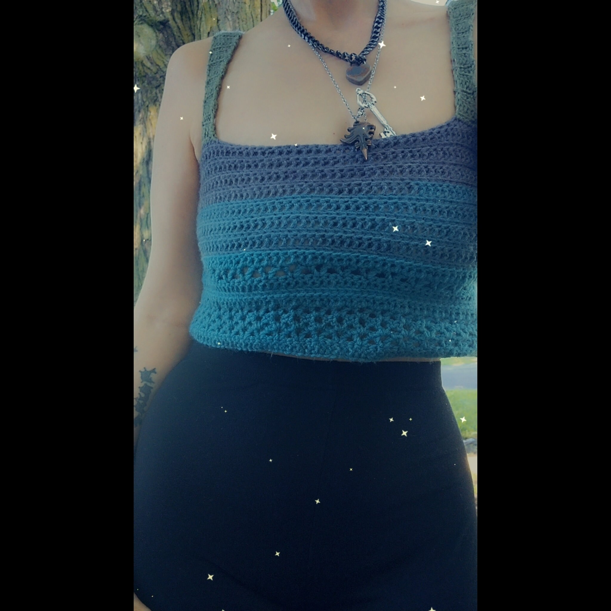 POL Openwork Square Neck Cropped Crochet Tank with Granny Square Weave main image 1