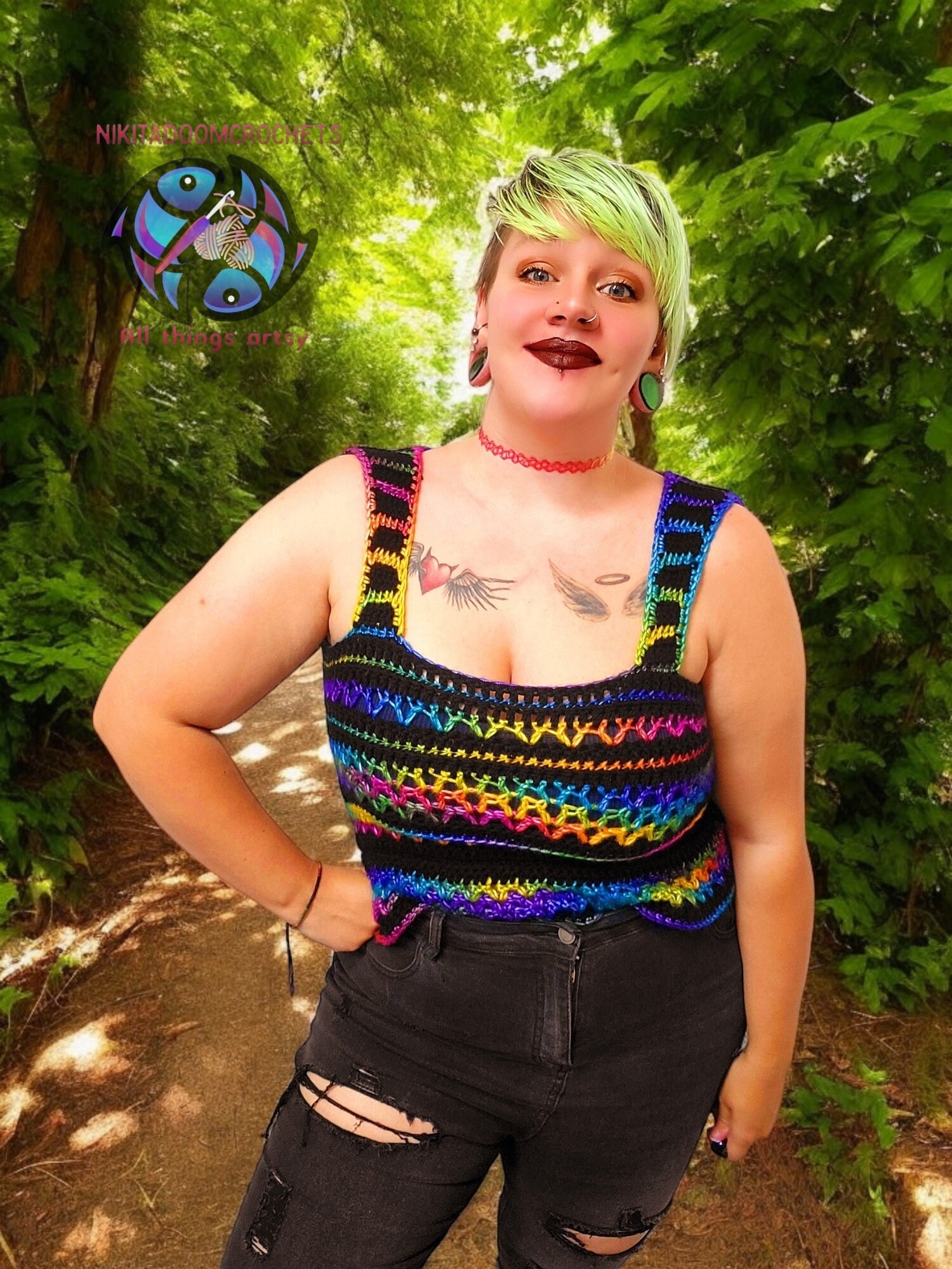 POL Openwork Square Neck Cropped Crochet Tank with Granny Square Weave