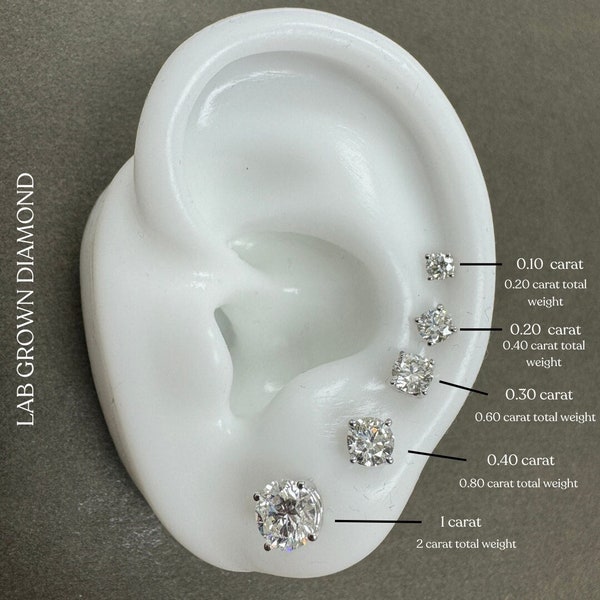 0.20 - 10 Carat Total Weight Diamond Earring Studs 14K Solid Gold Lab Grown E VS1  Diamond Stud Passes Diamond Tester Mother's Day Gift