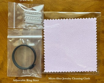 Silicone Ring Size Adjuster for loose rings - Pack of 4, Adjustable Ring Sizer and Micro fibre Jewelry Cleaning cloth. Bundle Pack Accessory