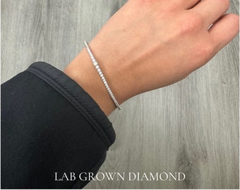 1.15 Carat Diamond Flex Bangle. Graduated Lab Grown  Flexible Bangle. Round diamond tennis bangle. 14K White Gold. One size fits all.