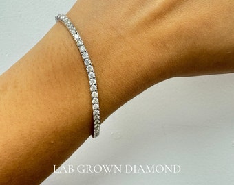 Bracelet tennis 4,60 carats avec diamants cultivés en laboratoire, or blanc, jaune et rose 14 carats. Bracelet tennis infini empilable. Avec certification.