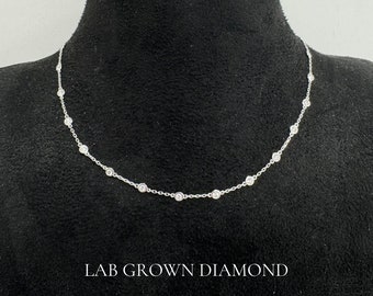 14K Diamond By the Yard Necklace Lab Grown Diamond Necklace 16 Inch. Lab Diamond 14K White Gold. Diamond Bezel Necklace. Bezel Pendant